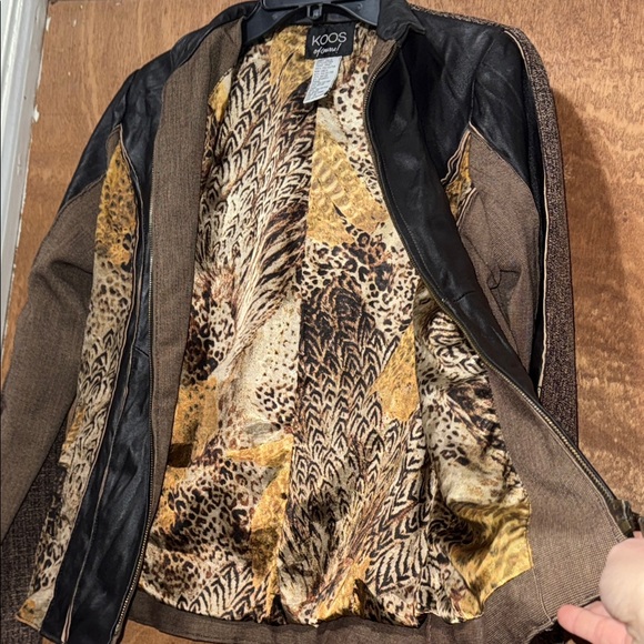 Vintage Koos Womens Leather and Tweed Jacket with Animal Print Detail - Picture 9 of 11